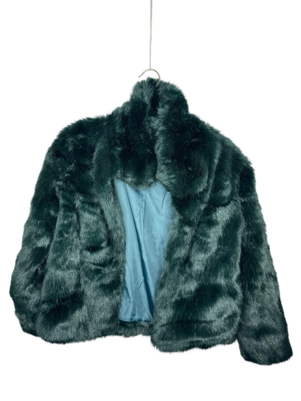 ABERCROMBIE & FITCH / emerald teal green faux fur bomber jacket / S
